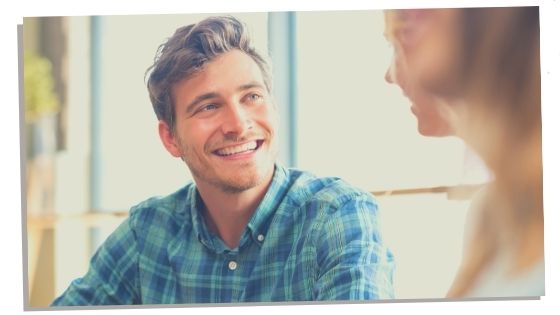 Introvert smiling at friend 