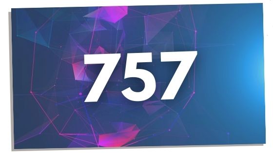 Image of 757 angel number on blue background