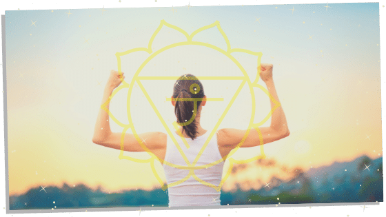 woman with with solar plexus chakra symbol 