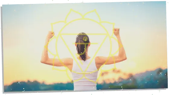 woman with with solar plexus chakra symbol 