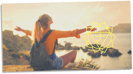 woman with the solar plexus chakra symbol next to her