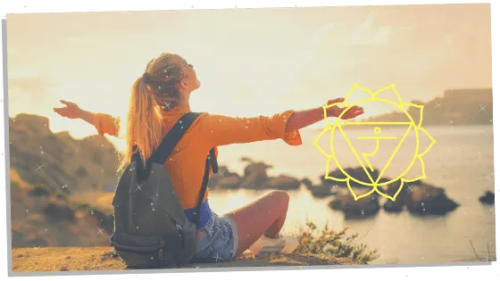 woman with the solar plexus chakra symbol next to her