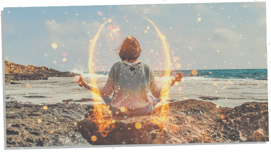 a yellowish orange aura around a meditator