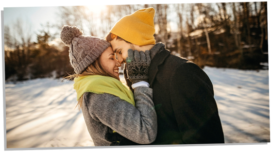 Capricorn soulmates kissing in snow