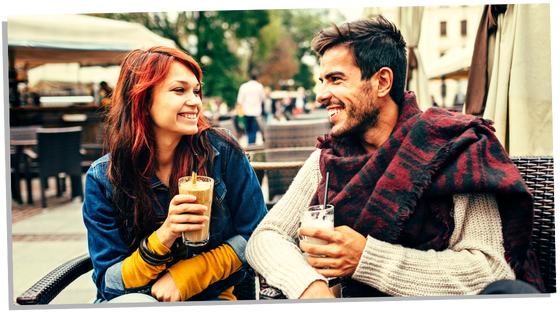 Soulmates couple enjoying drinks