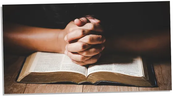 Person praying from a book