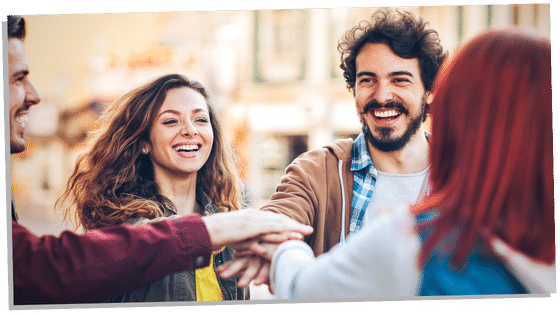 Group of friends laughing and chatting