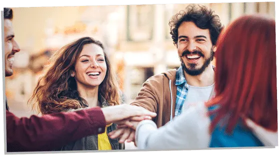 Group of friends laughing and chatting