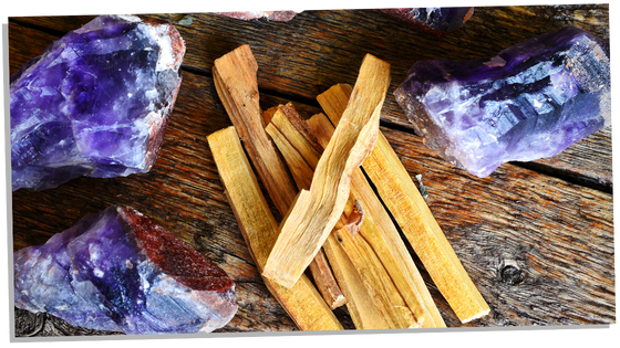 Palo Santo wood and crystals