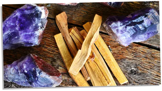 Palo Santo wood and crystals