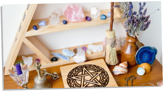 Altar to cleanse crystals with incense