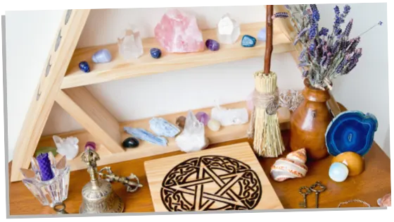 Altar to cleanse crystals with incense