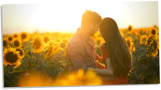 Couple hugging on a sunflower field