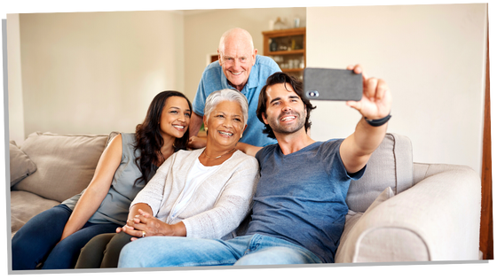 Happy family taking a group photo together