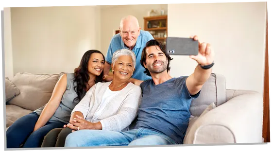 Happy family taking a group photo together