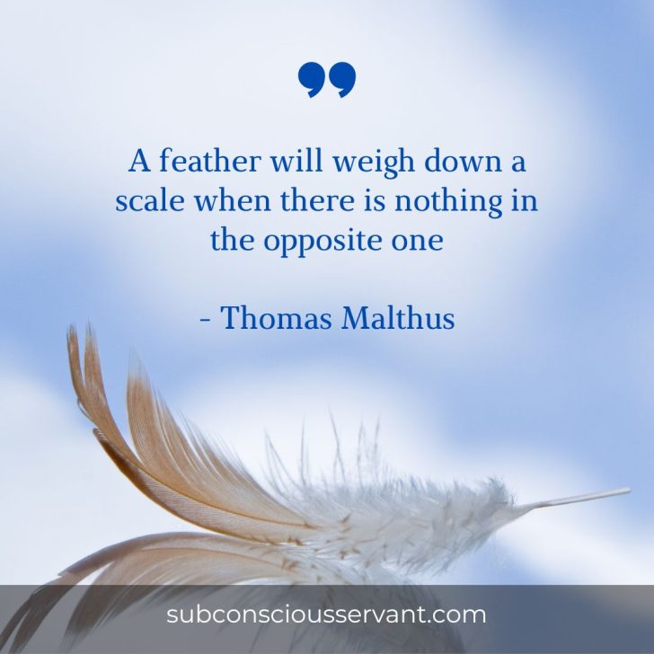 Image of feather quote on the weight of words and actions