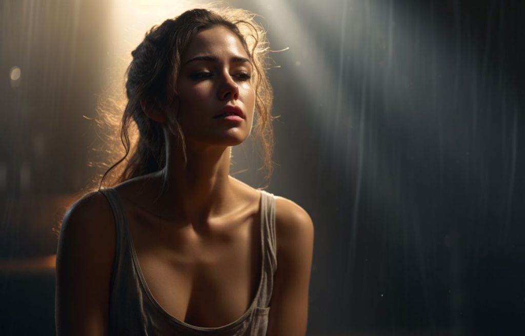 Woman feeling intense emotions because her twin flame is thinking of her