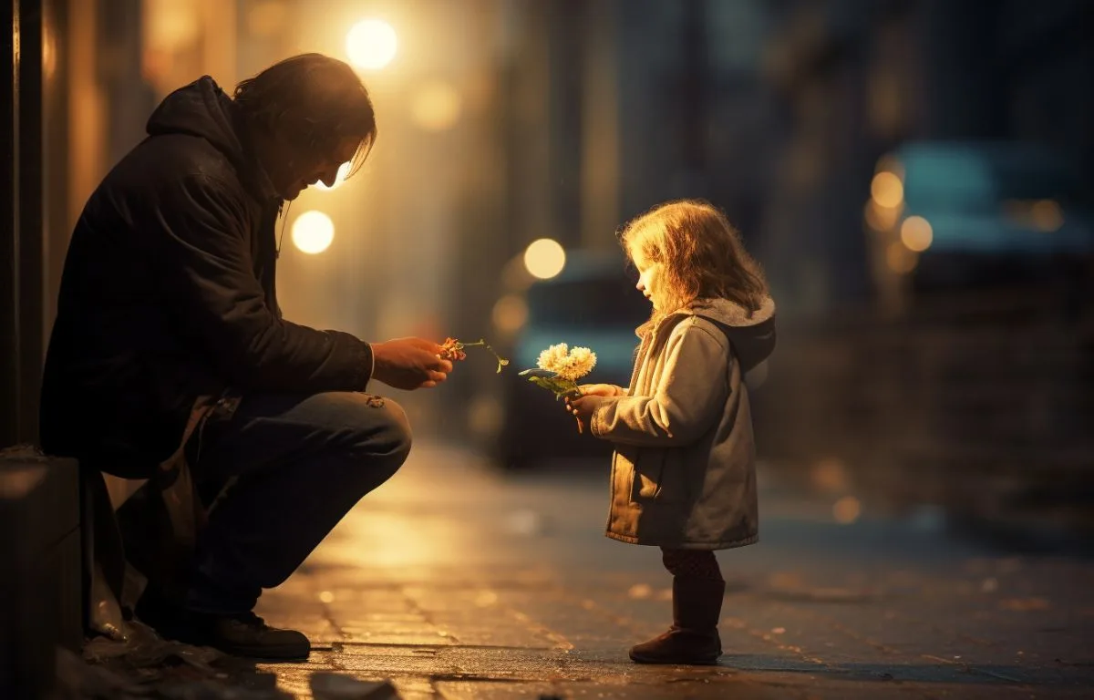 Girl performing an act of kindness