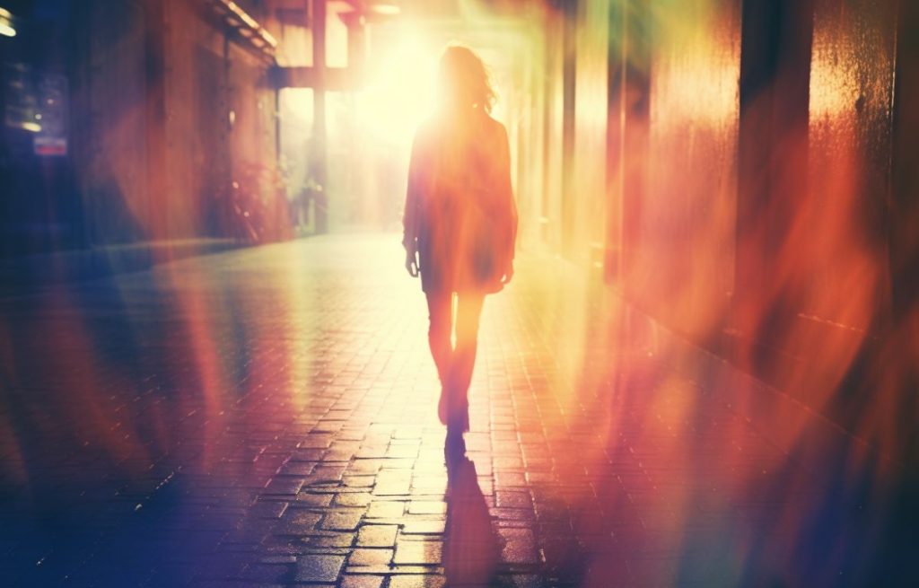 woman walking down experiencing synchronicities