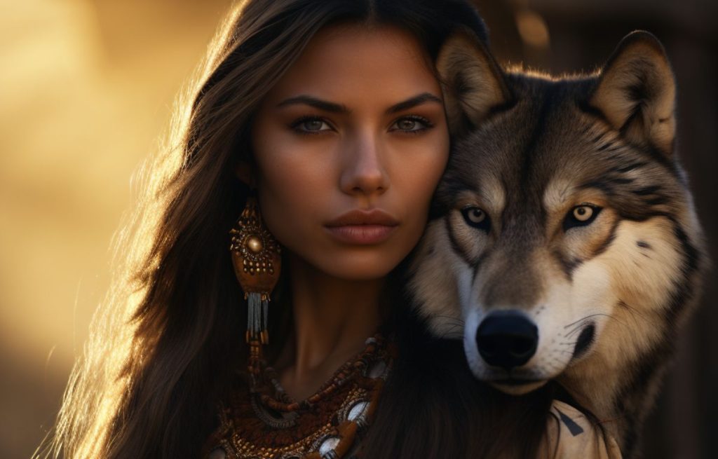 native american woman with animal totem