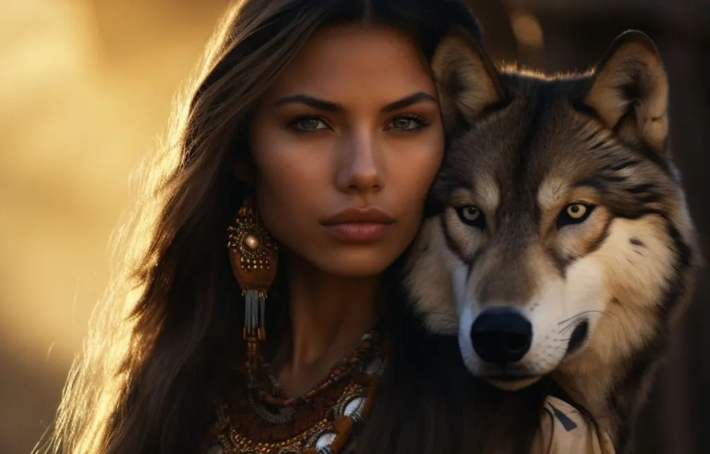 native american woman with animal totem